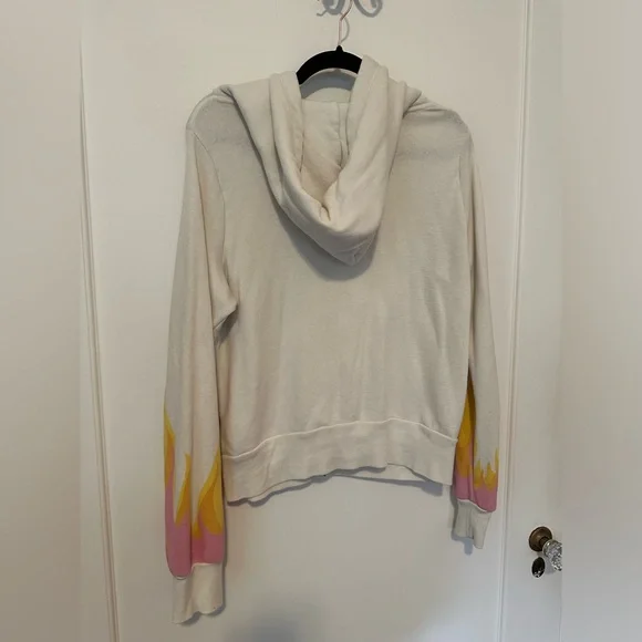 Wildfox white zip-up hoodie with pink/yellow/orange flames- Size S - Picture 8 of 13